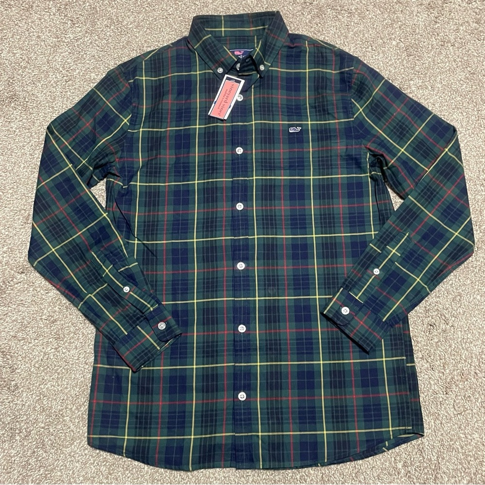 NWT Boy’s Vineyard Vines Plaid Twill Whale Shirt Size XL (18)